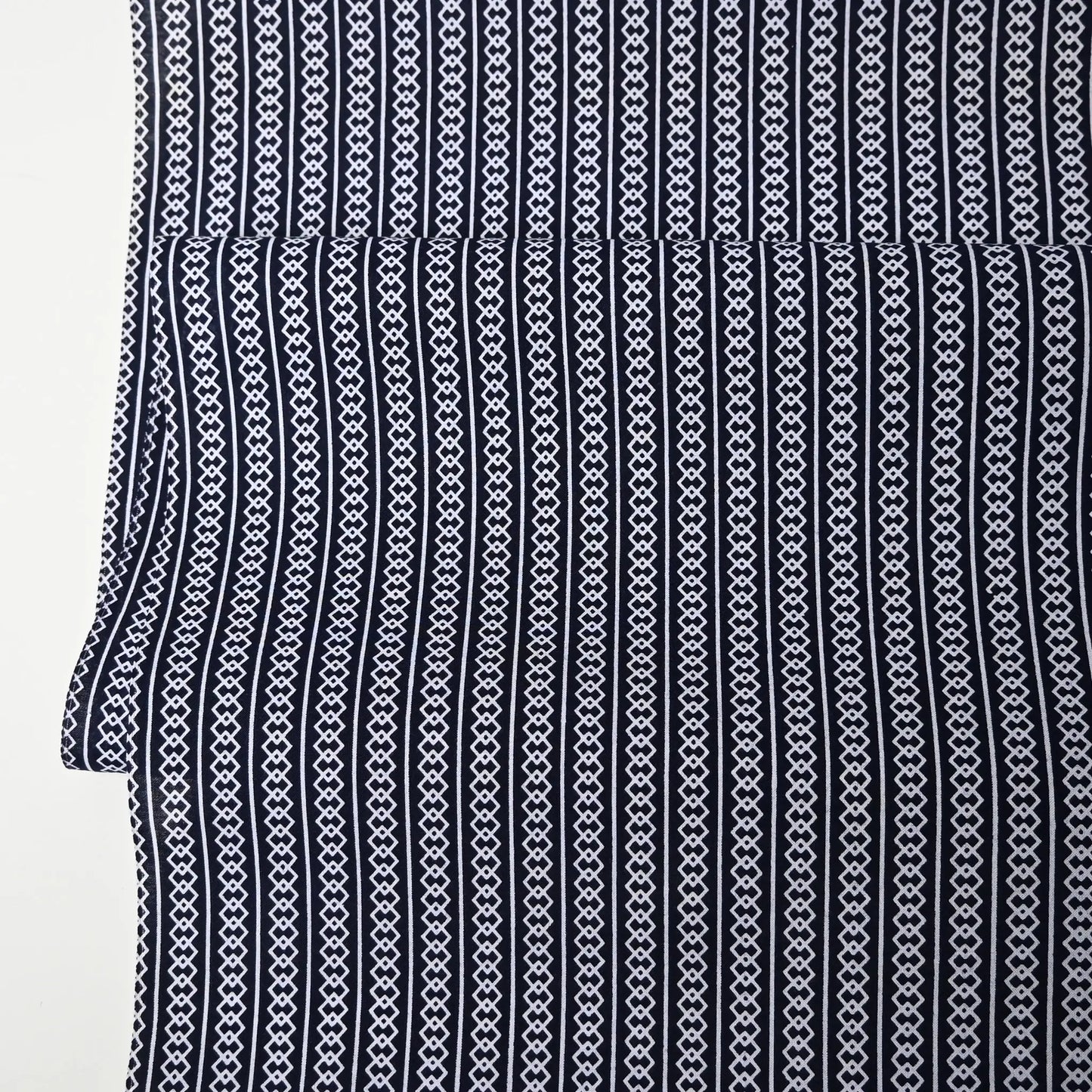 Vintage Japanese men's yukata cotton in deep navy with traditional geometric pattern,  Yoshiwara-tsunagi.