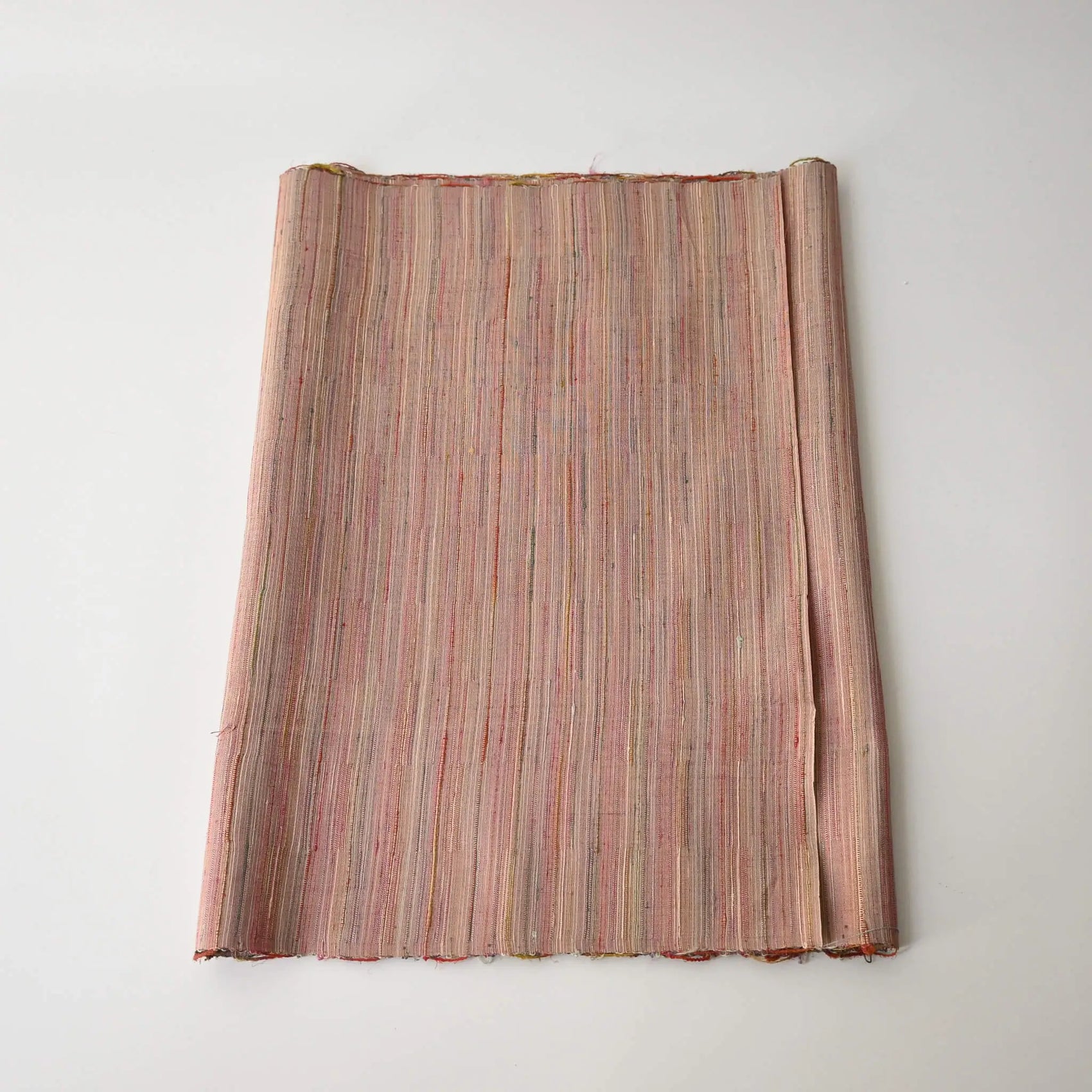Vintage Japanese multicolour tsumugi silk fabric piece in pink tone.