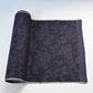 Vintage navy tsumugi silk kimono fabric with peony foliage pattern, sold by the metre.