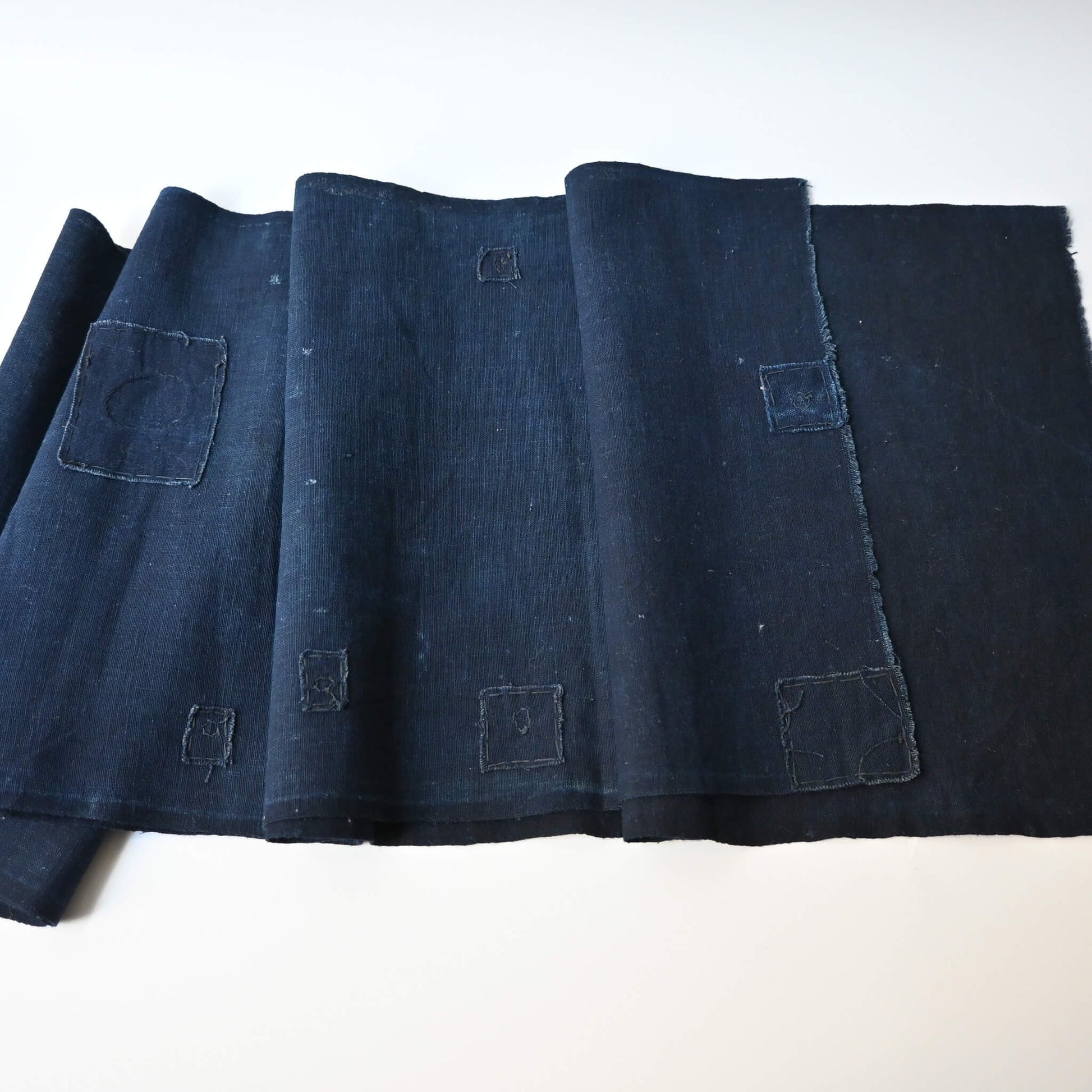 Vintage Japanese plain deep  indigo cotton futon cover panel with patches.