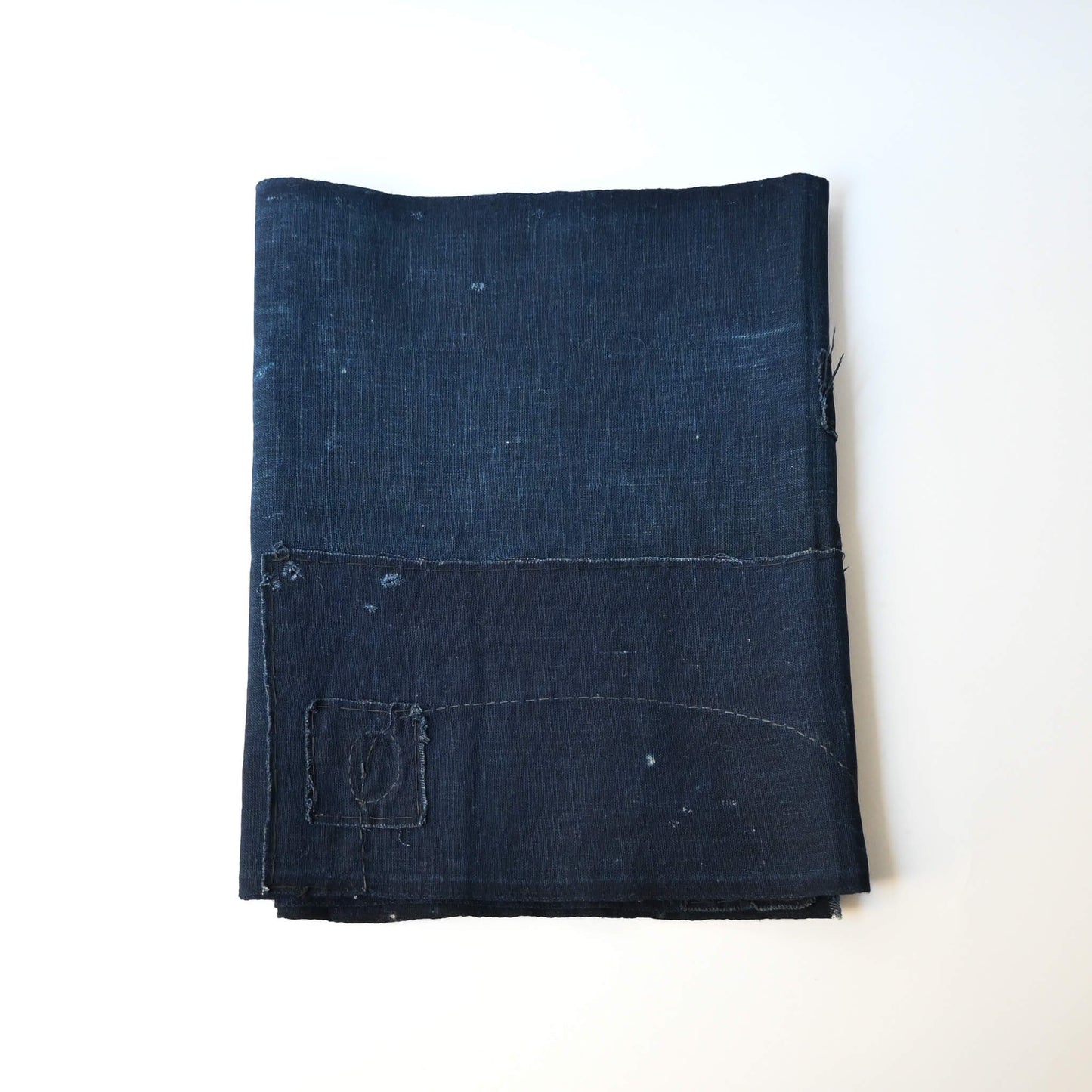Vintage Japanese plain deep  indigo cotton futon cover panel with patches.