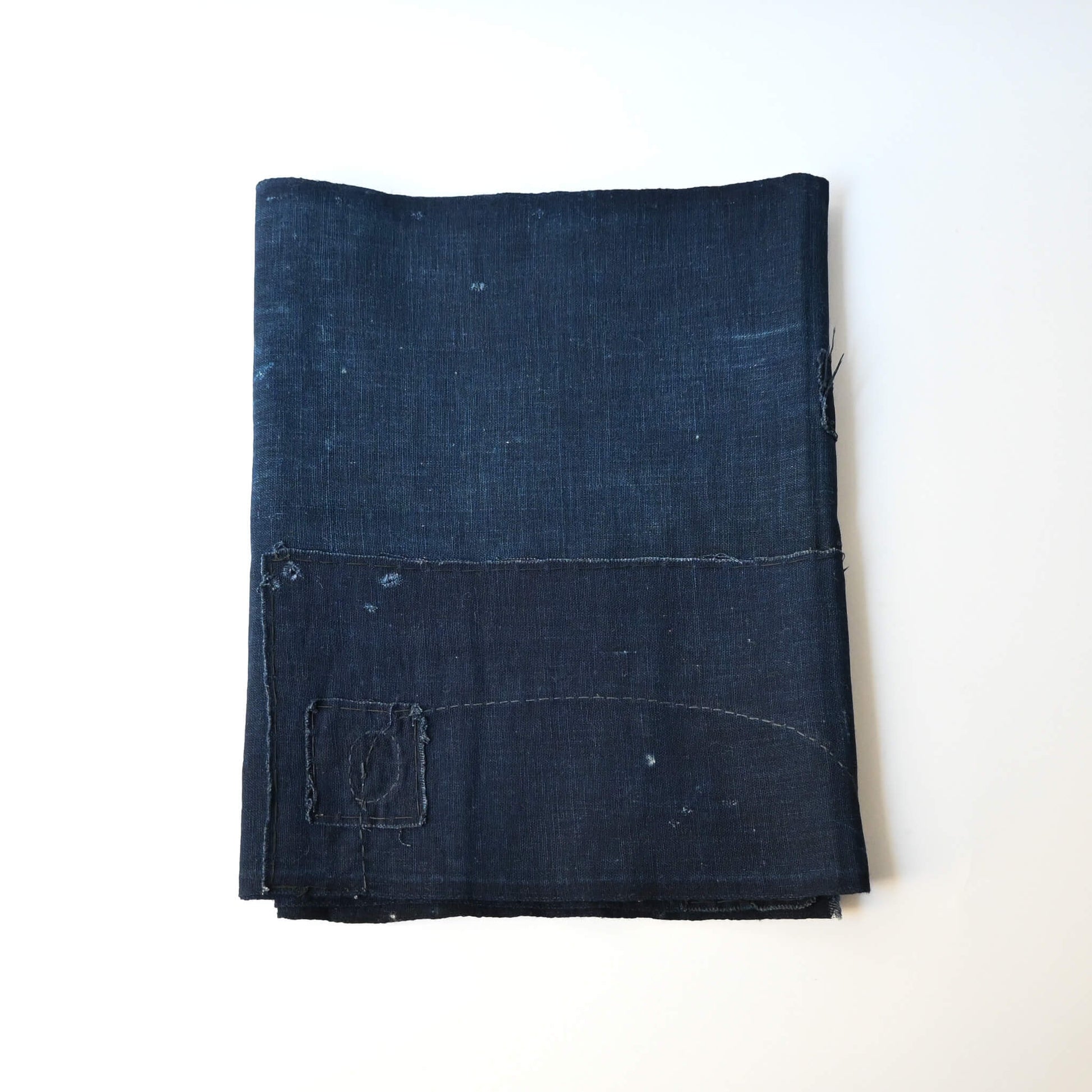 Vintage Japanese plain deep  indigo cotton futon cover panel with patches.