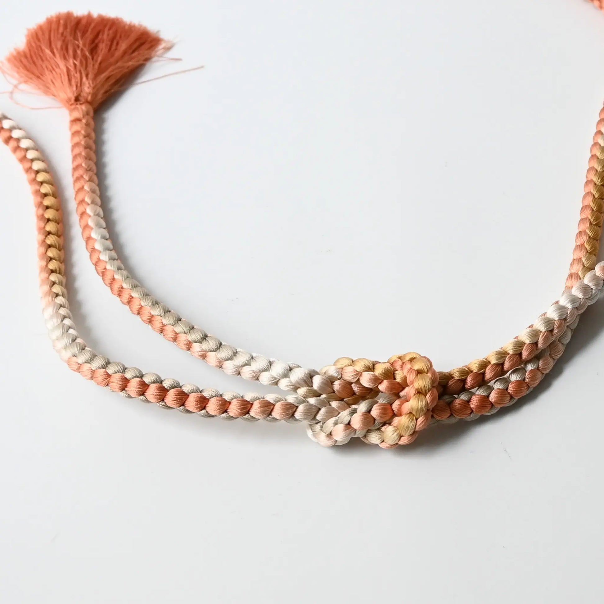 Vintage recycled women's kimono dress accessories, silk Obijime cord in soft pink.