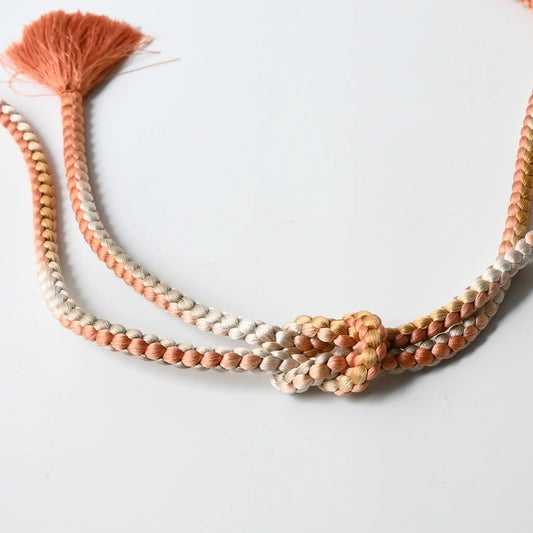 Vintage recycled women's kimono dress accessories, silk Obijime cord in soft pink.