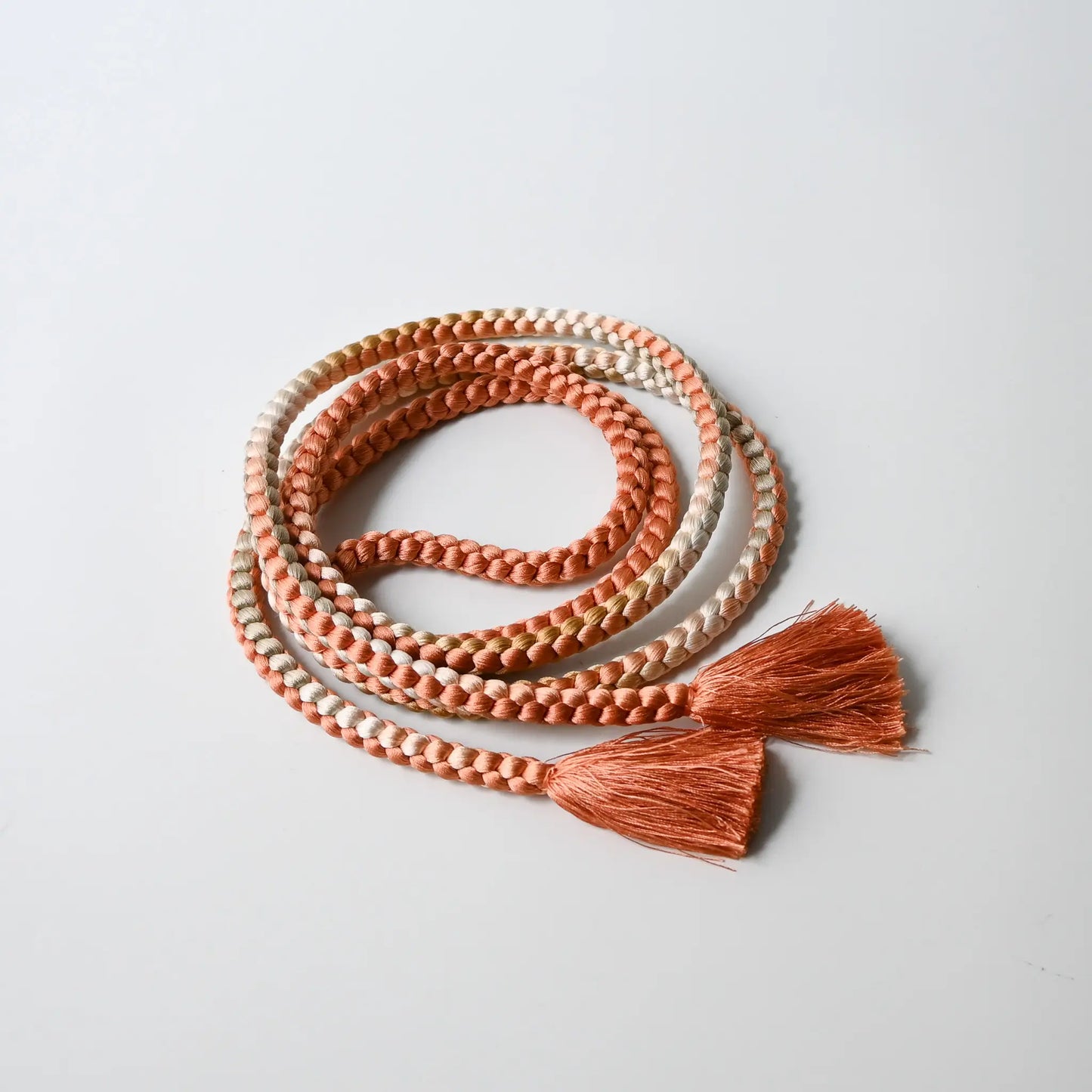 Vintage recycled women's kimono dress accessories, silk Obijime cord in soft pink.