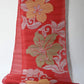 Hanging vintage Japanese red silk with bold lily and bellflower motifs.