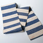 Full view of vintage blue and white striped obi woven with Shifu paper yarn.