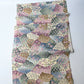 Full view of vintage silk Jacquard kimono fabric in pastel colour with gorgeous floral pattern. 