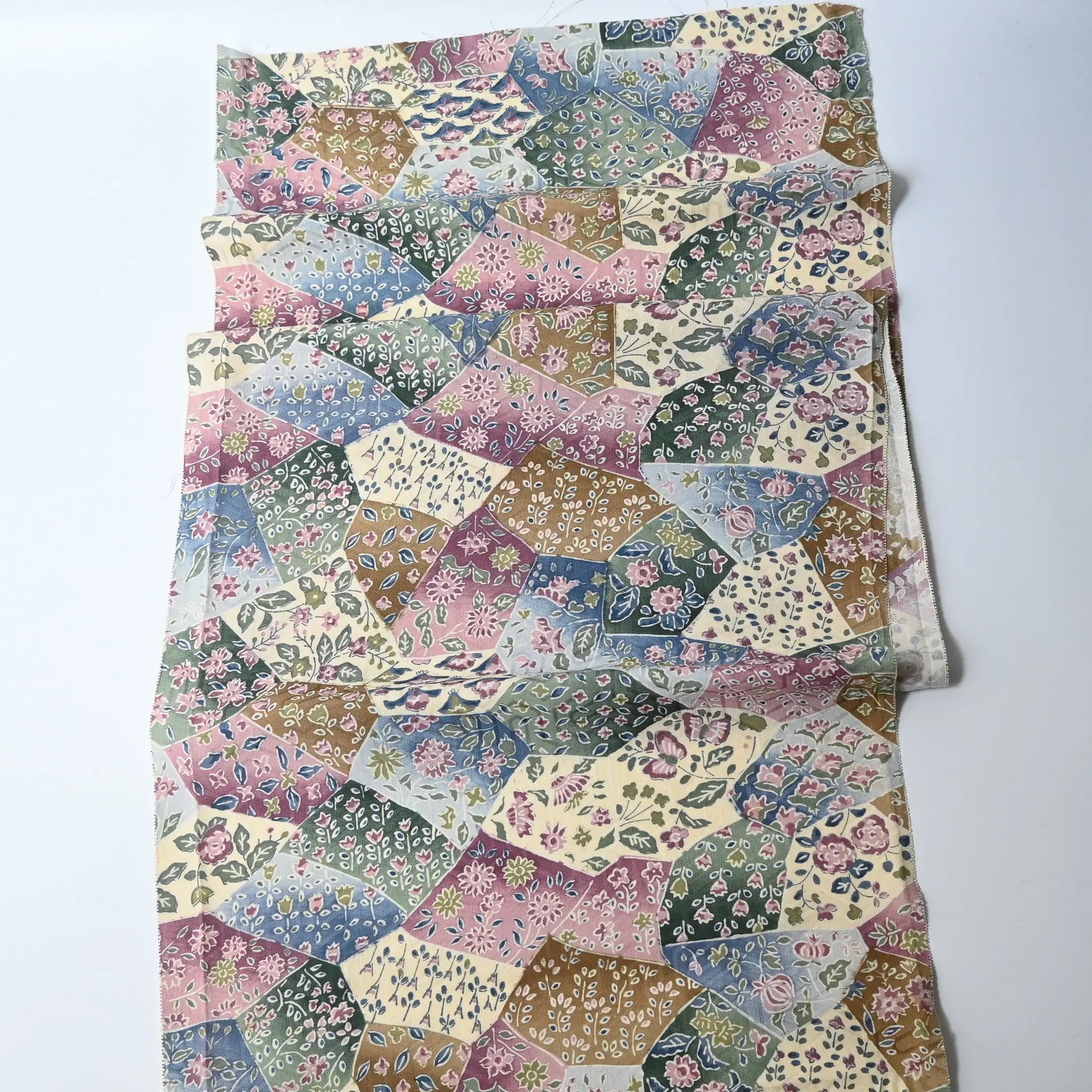 Full view of vintage silk Jacquard kimono fabric in pastel colour with gorgeous floral pattern. 