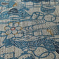 Close-up view of vintage silk kimono fabric piece with katazome dyed tea ceremony utensil motif.