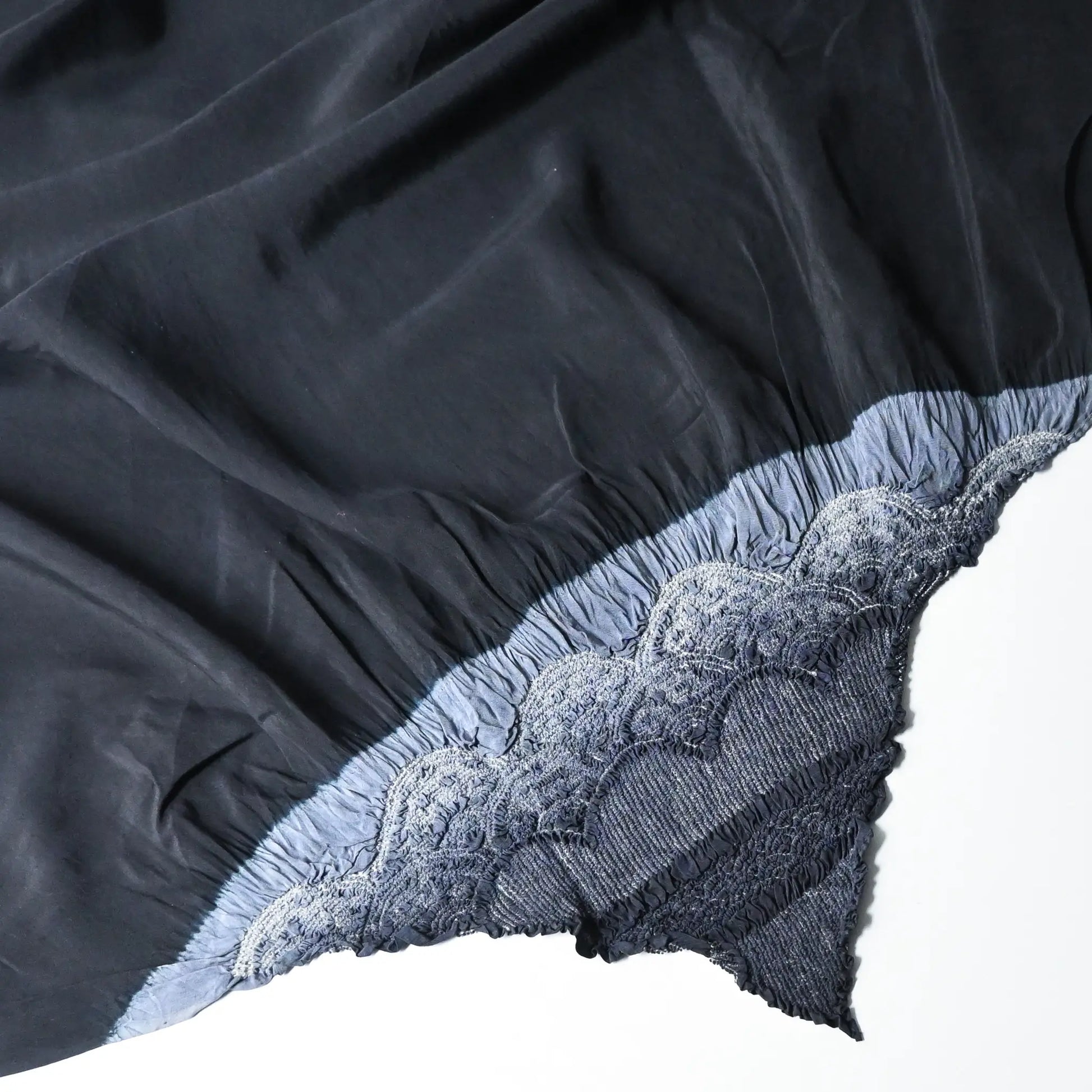 Vintage Japanese silk furoshiki with a hand-dyed shibori in dark navy.