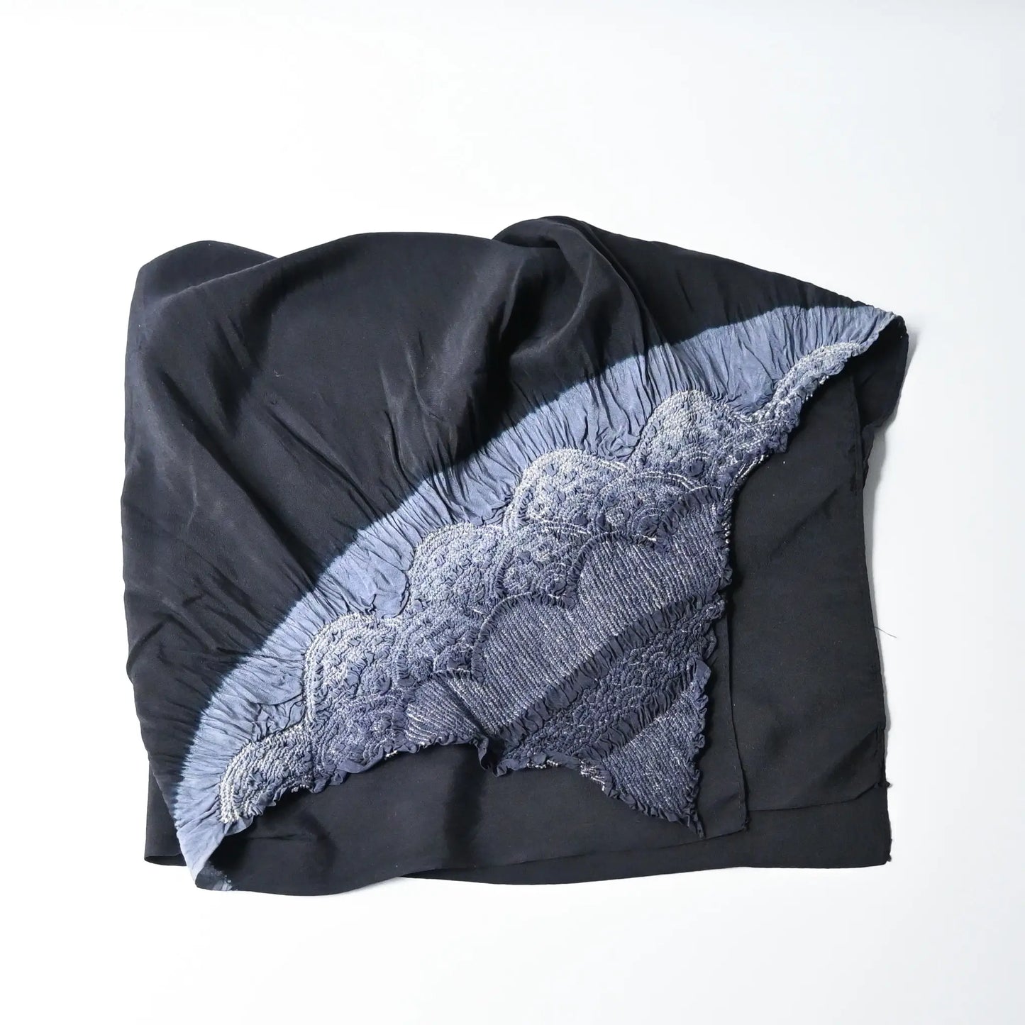 Vintage Japanese silk furoshiki with a hand-dyed shibori in dark navy.