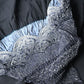 Detailed view of vintage Japanese silk furoshiki with a hand-dyed shibori in dark navy.