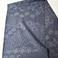 Vintage tsumugi silk kimono fabric with katazome floral arabesque pattern in soft indigo tones, double-sided.