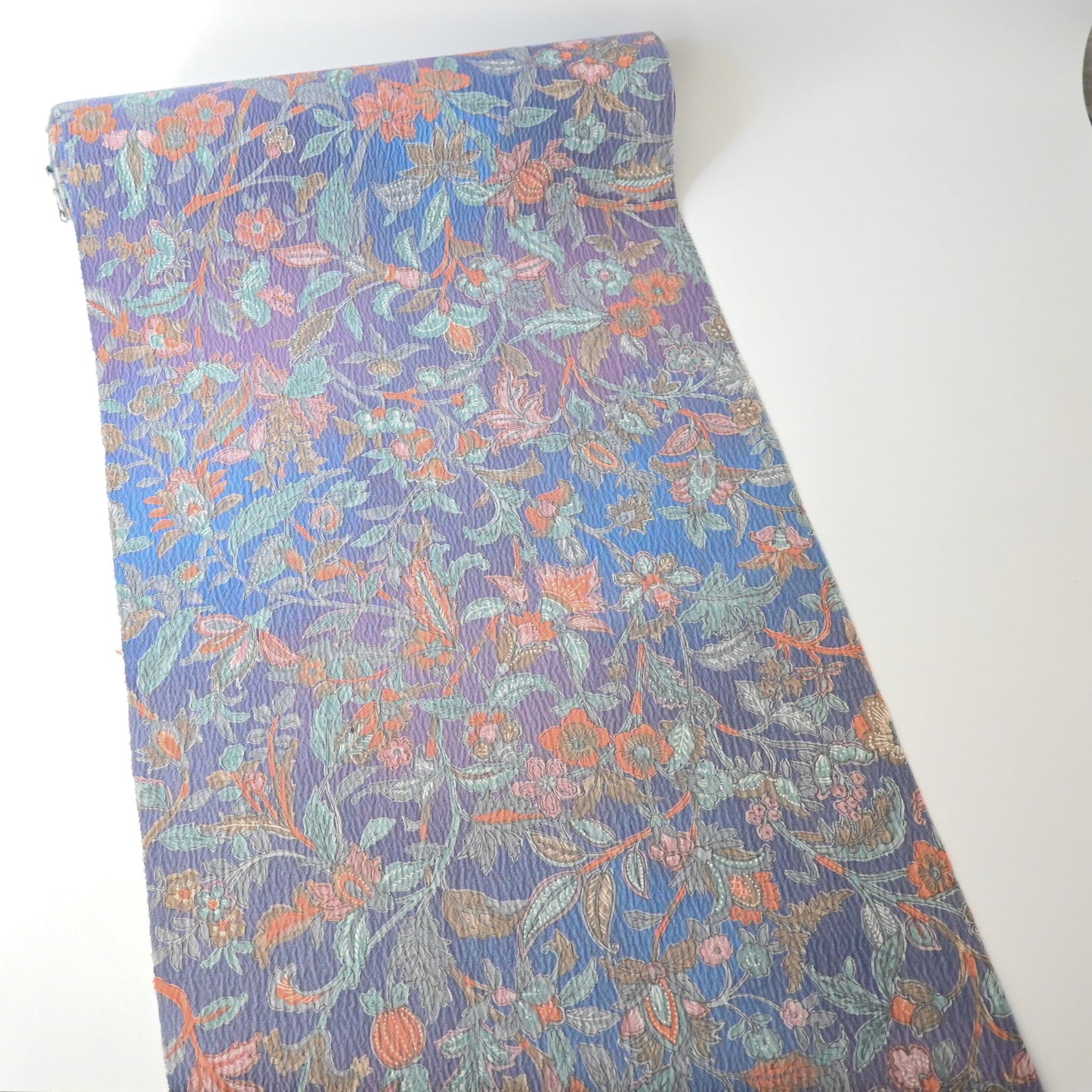 Vintage silk wool blend floral kimono fabric in soft earthy colour.