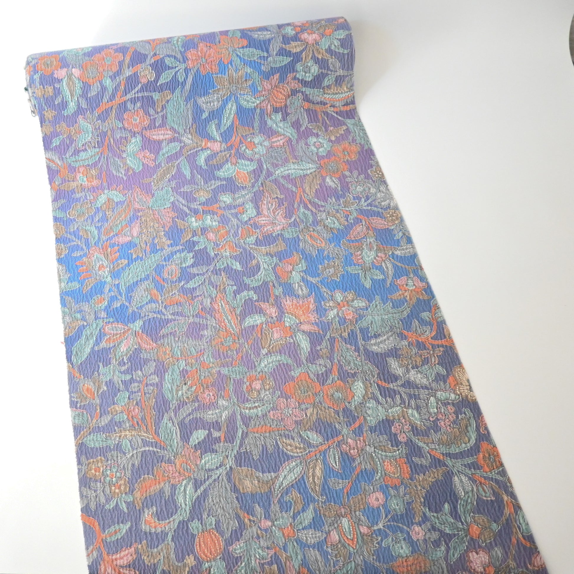 Vintage silk wool blend floral kimono fabric in soft earthy colour.