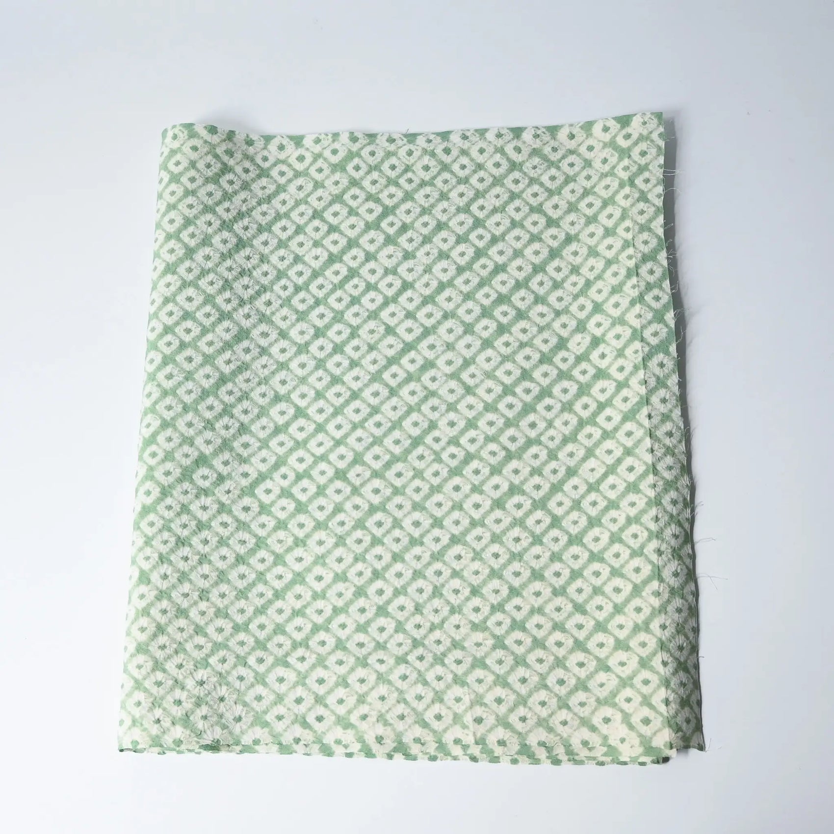 Vintage soft lime green silk shibori kimono fabric piece.