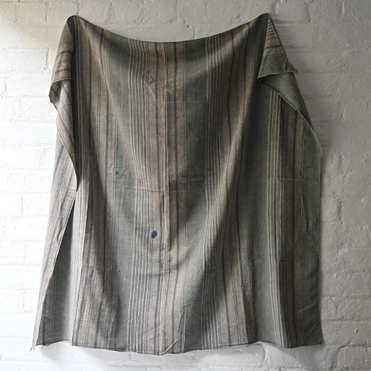 Vintage stripe cotton furoshiki in soft grey tone, with some mended patches with indigo cottons.