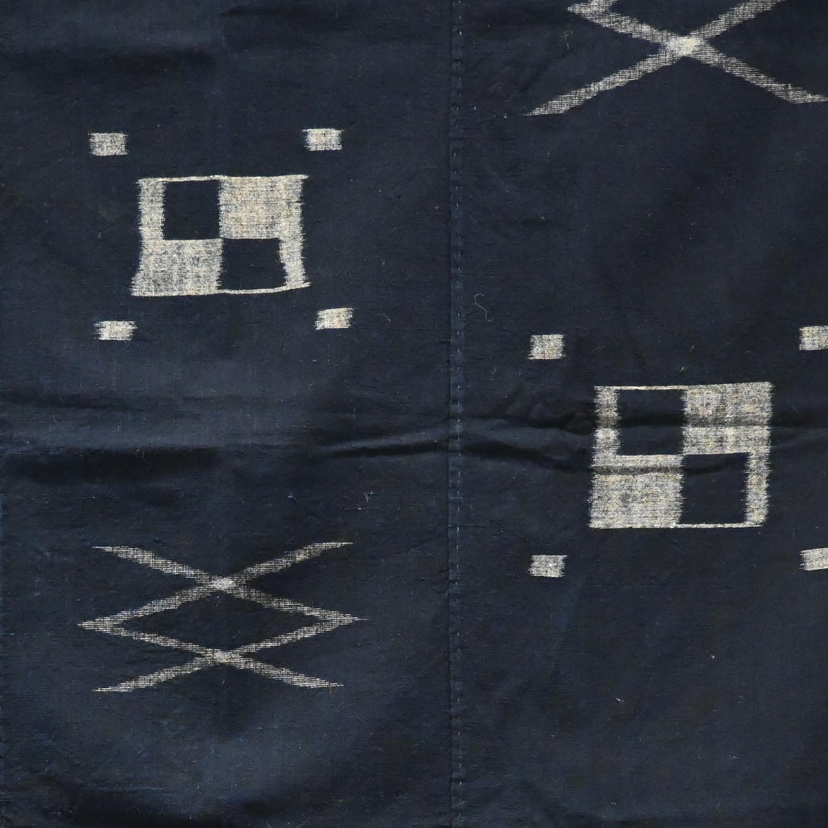Vintage Japanese three-panel indigo kasuri cotton furoshiki with simple and understated design.
