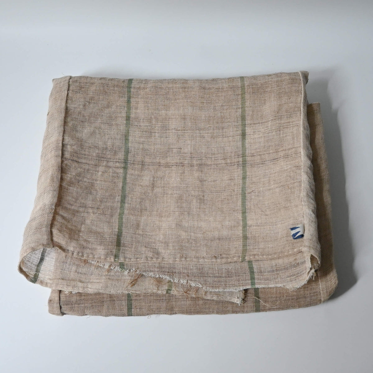 Vintage three-panel mosquito net kaya hemp, natural with green stripes design.