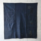 Full view of vintage Japanese three-panel plain indigo cotton futon cover with patches from the mid-20th century.