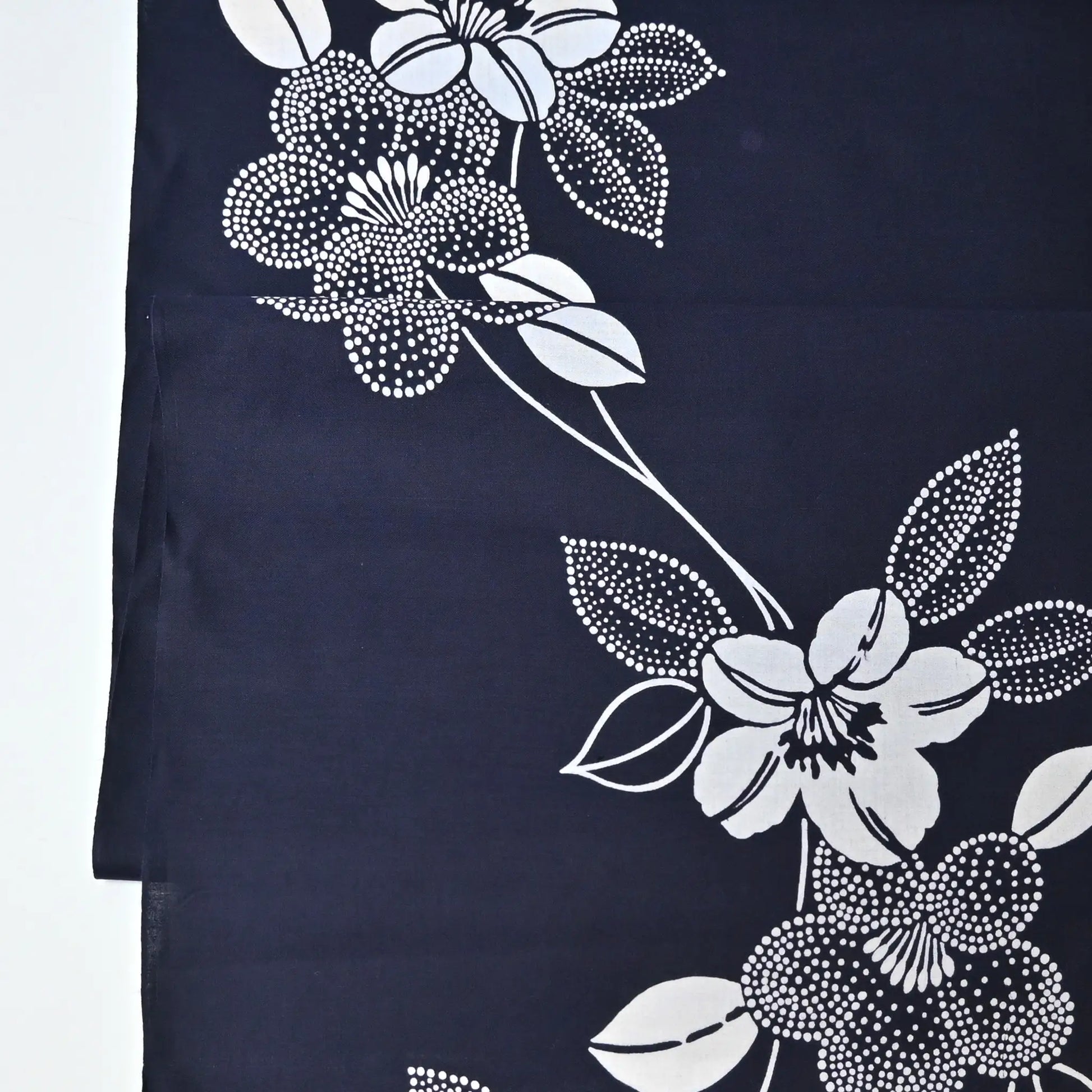 Vintage traditional Japanese cotton yukata fabric with camellia pattern.