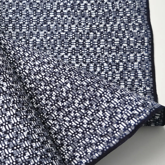Detailed view of vintage traditional Japanese yukata cotton fabric sold by the metre.
