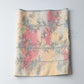 Vintage tsumugi silk kimono fabric piece in soft yellow and pink with bamboo motif.