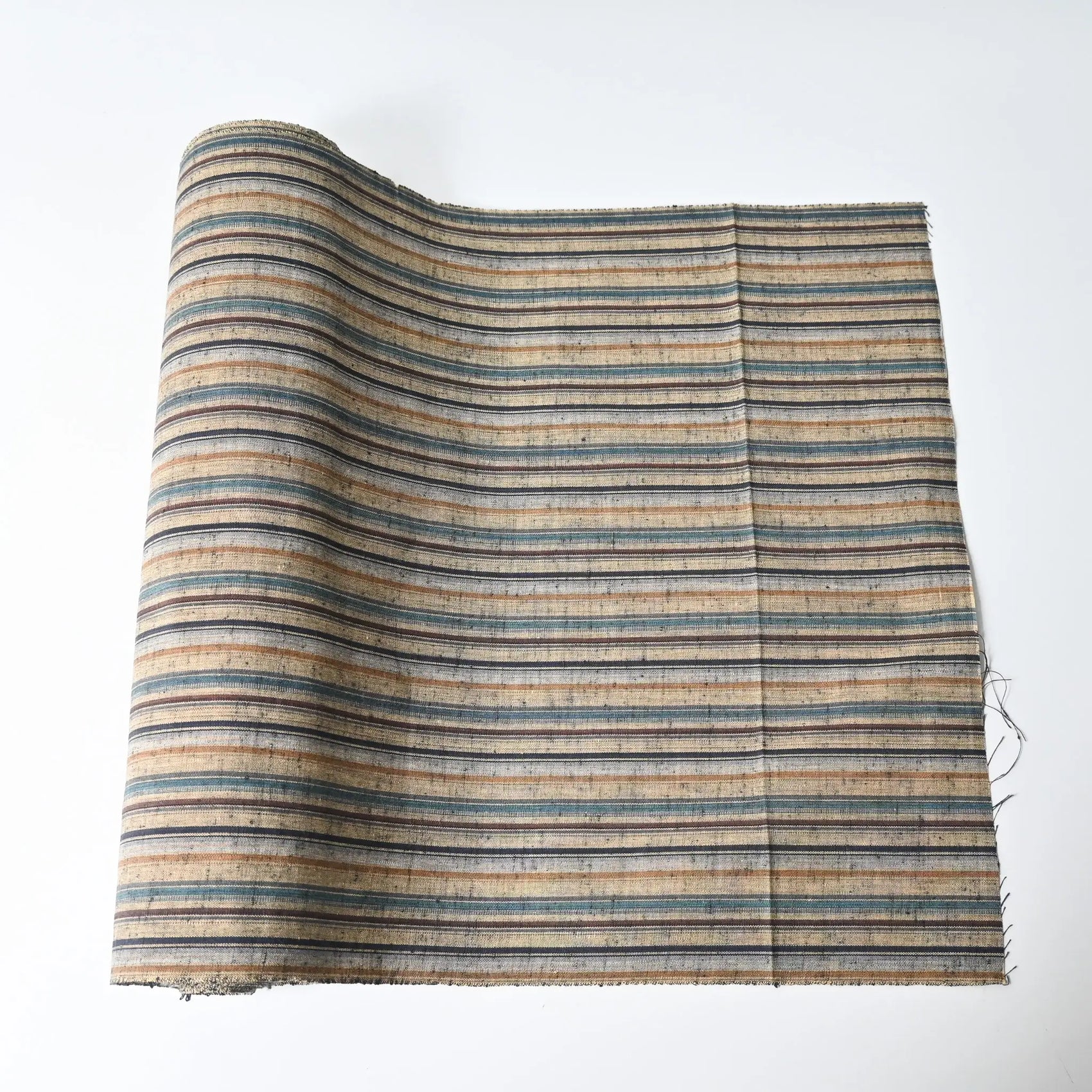 Vintage tsumugi cotton bolt, stripe in natural tone, for women's casual kimono.