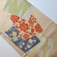 Detailed view of vintage Japanese women's cream beige silk fukuro obi with Shikishi square paper motif.