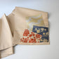 Detailed view of vintage Japanese women's cream beige silk fukuro obi with Shikishi square paper motif.