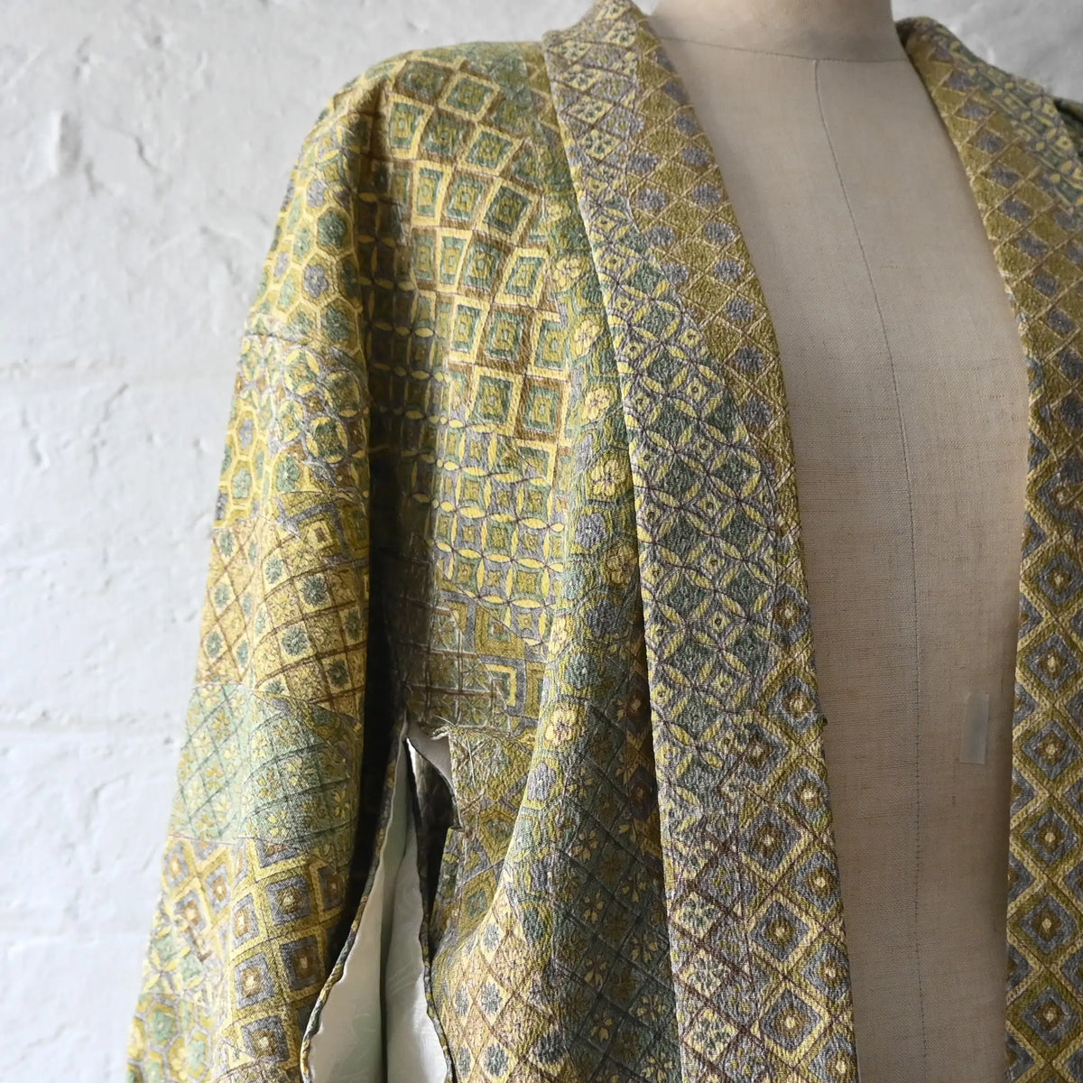 Vintage Japanese women's olive green silk crepe haori.