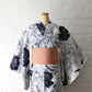 Vintage Japanese women's authentic yukata, Chusen dyed cotton with rose motif from the late 20th century.